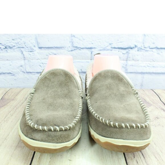 LL Bean Dark Cement Suede Fleece Lined Mountain Moccasin Slippers 9 M - Picture 4 of 9